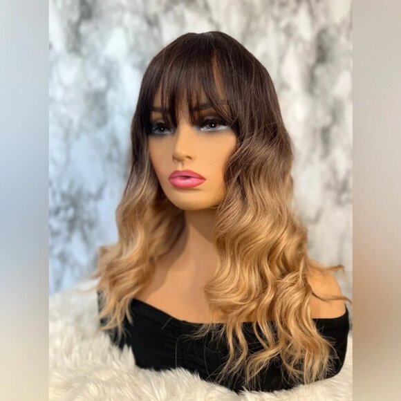 16 Inch ombre Brown To Honey Blonde wave Short Wig for Daily Use Natural - Picture 3 of 9